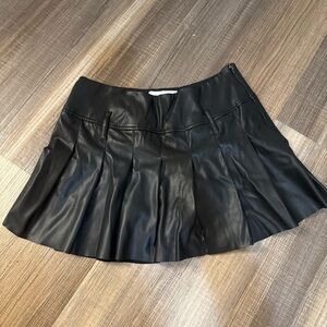 Bershka Black Leather Skater Skirt